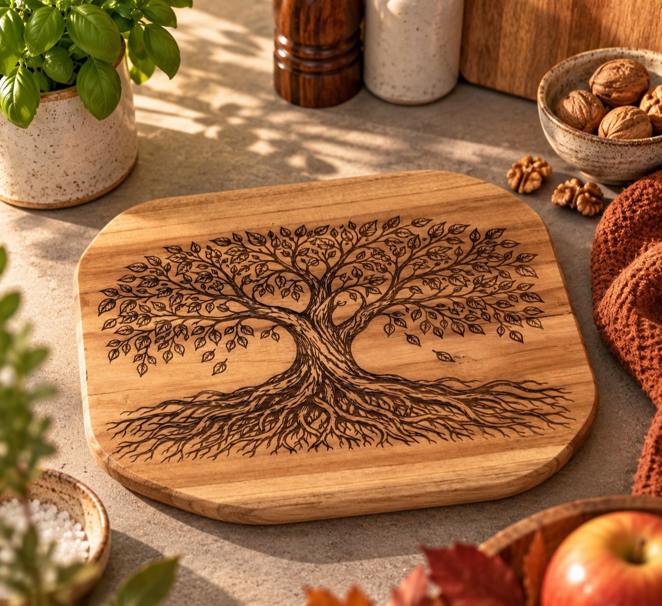 Lebensbaum als Gravur auf Holz